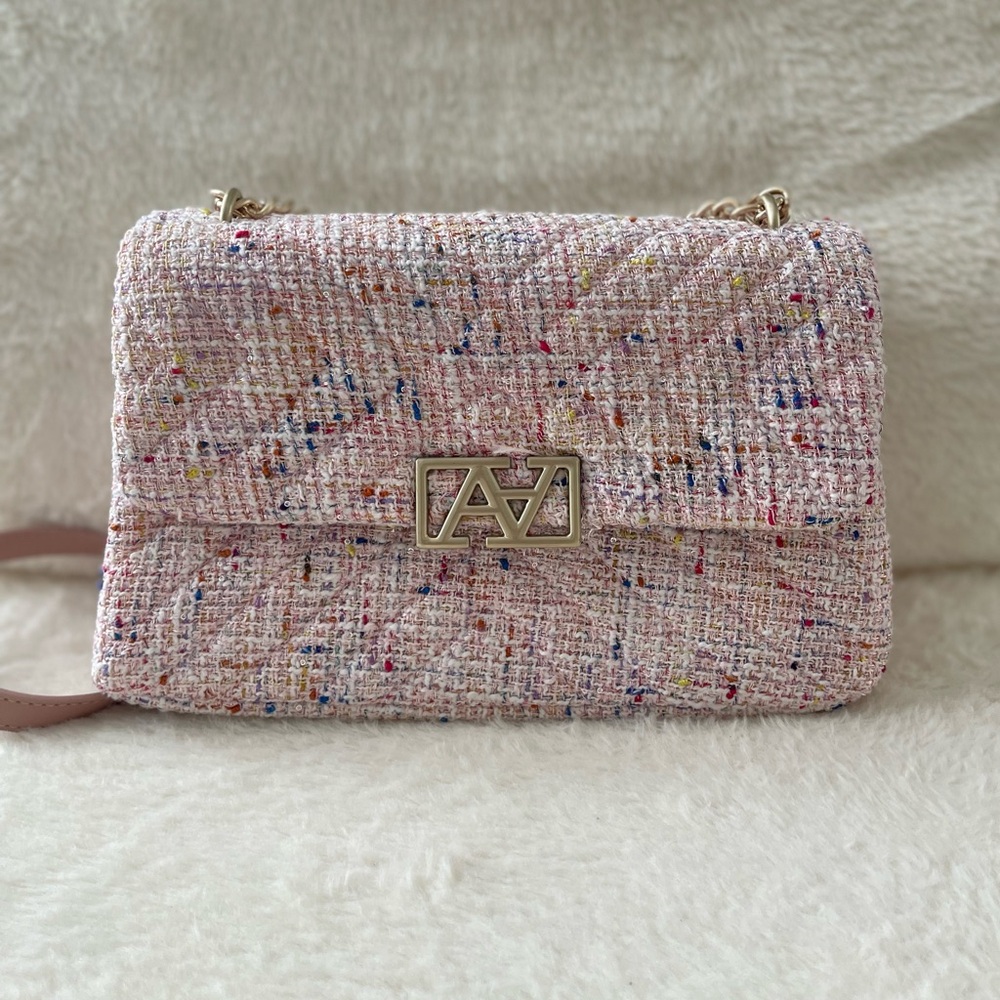 Aldo Pink Tweed Shoulder Bag with Gold Accents